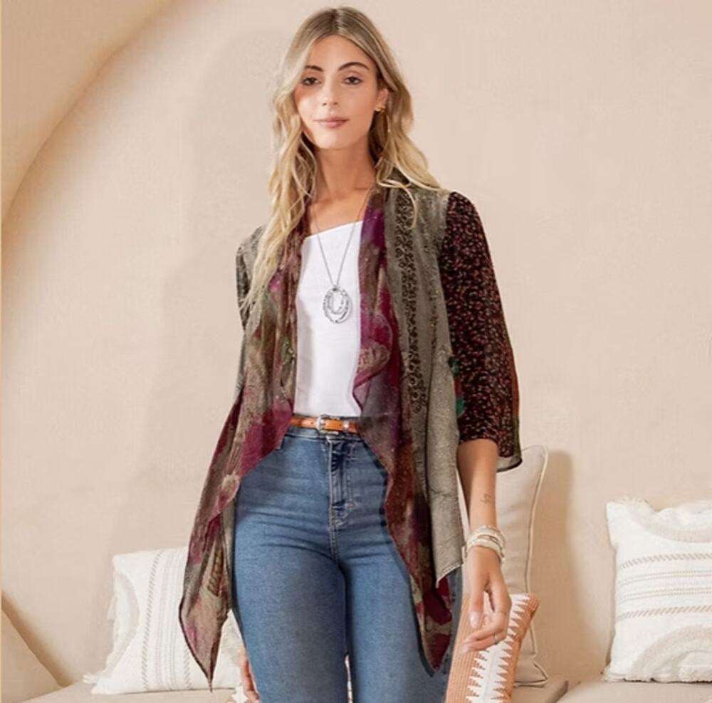 Young Threads Gravel Embroidered Kimono Cardigan XL NWT - Artisan Boho